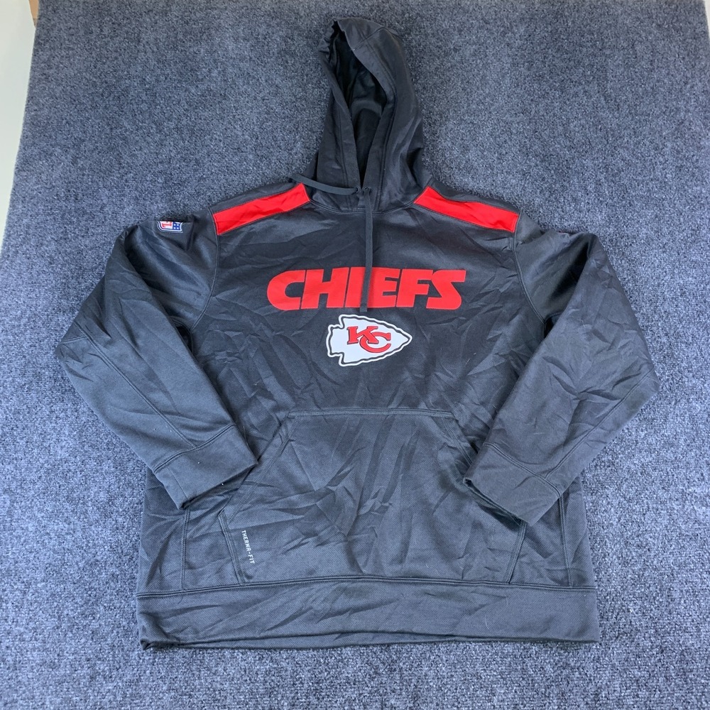 Nike Therma-FIT Kansas City Chiefs NFL Hoodie Mens XL Gray Fleece Lined Pullover